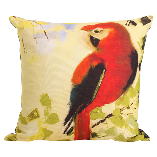 parrot art cushion with green velvet back square